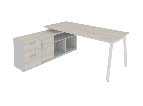 MÓDULO IZQUIERDO ALPHA WHITE DE 1.80 *0.80, CON CREDENZA DE 1.60*0.40*H0.63M, CUBIERTA MELAMINICA CAL 28MM - muebles de oficina en veracruz y xalapa