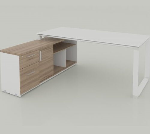 MÓDULO IZQUIERDO SQ WHITE DE 1.80 *0.80, SIN FALDÓN, CON CREDENZA DE 1.60*0.40*H0.63M, CAL 28MM, CUBIERTA CRISTAL TEMPLADO 12.7mm CANTOS PULIDOS - muebles de oficina en veracruz y xalapa