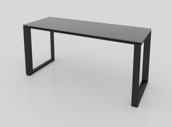 MESA OPERATIVA SQ BLACK DE 1.60 * 0.60M SIN FALDON, CUBIERTA CRISTAL TEMPLADO 12.7mm CANTOS PULIDOS, ESTRUCTURA NEGRA - muebles de oficina en veracruz y xalapa