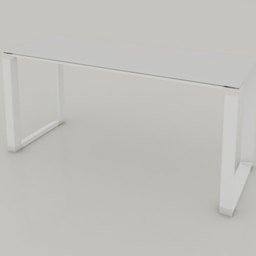 MESA OPERATIVA SQ WHITE DE 1.60 * 0.60M SIN FALDON, CUBIERTA CRISTAL TEMPLADO 12.7mm CANTOS PULIDOS , ESTRUCTURA BLANCA - muebles de oficina en veracruz y xalapa