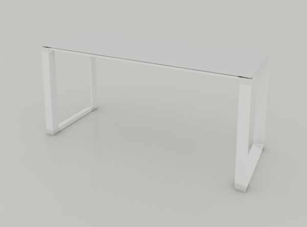 MESA OPERATIVA SQ WHITE DE 1.60 * 0.60M SIN FALDON, CUBIERTA CRISTAL TEMPLADO 12.7mm CANTOS PULIDOS , ESTRUCTURA BLANCA - muebles de oficina en veracruz y xalapa