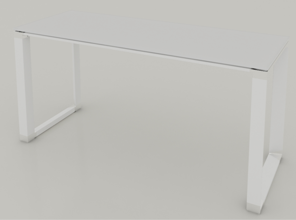 MESA EJECUTIVA SQ WHITE DE 1.80 * 0.80M, SIN FALDÓN, CUBIERTA CRISTAL TEMPLADO 12.7mm CANTOS PULIDOS, ESTRUCTURA BLANCA - muebles de oficina en veracruz y xalapa