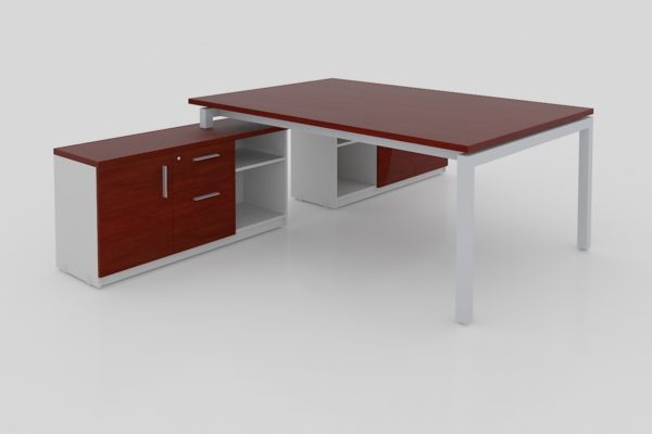 MODULO T CUBIERTAS CAL. 28MM CON CREDENZA SOPORTE DE 2 CAJONES, 1 PUERTA Y LIBRERO ABIERTO, PATA METALICA TIPO U, DE 1.80X2.80X0.75