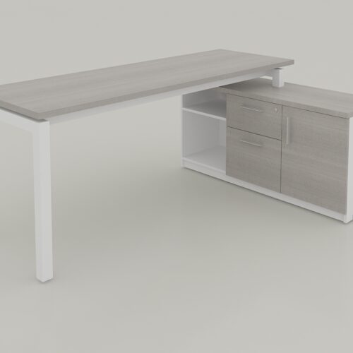 MODULO L CUBIERTA CAL. 28MM CON CREDENZA SOPORTE DE 2 CAJONES, 1 PUERTA Y LIBRERO ABIERTO, PATA METALICA TIPO U, DE 1.50X1.20X0.75 DERECHO