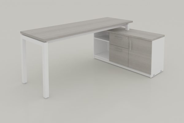 MODULO L CUBIERTA CAL. 28MM CON CREDENZA SOPORTE DE 2 CAJONES, 1 PUERTA Y LIBRERO ABIERTO, PATA METALICA TIPO U, DE 1.50X1.20X0.75 DERECHO