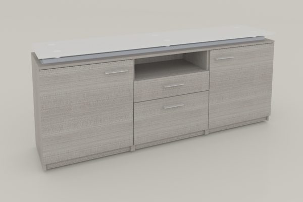 CREDENZA; 2 CAJONES Y PTAS ABATIBLES, CUBIERTA CRISTAL / MELAMINAL: 180 X 40 X 75 A.28/32mm. - muebles de oficina en veracruz y xalapa